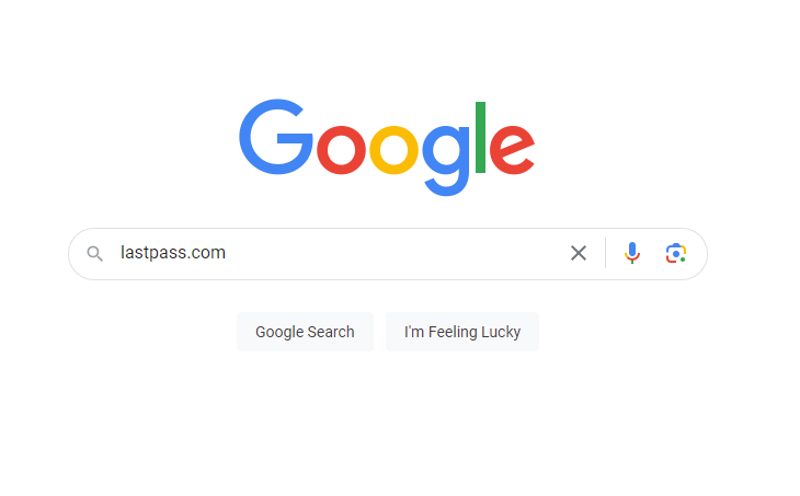 Google screen showing "lastpass.com" in the search bar