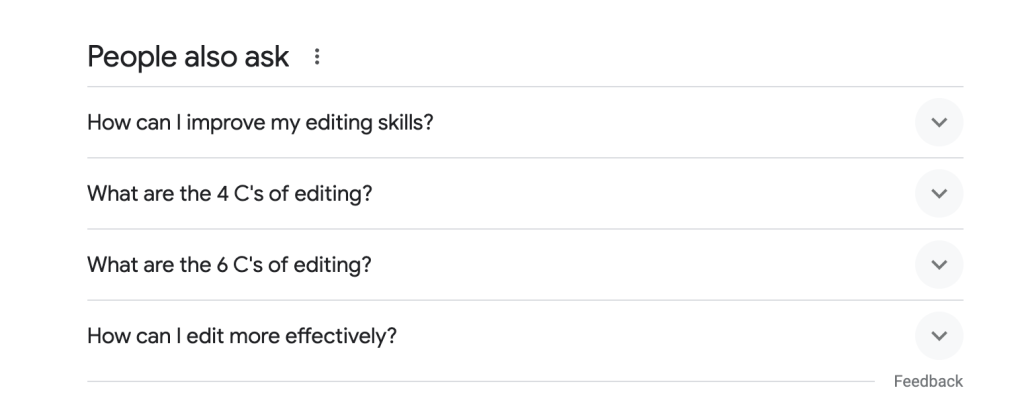 Most common editing tips questions showing on Google search