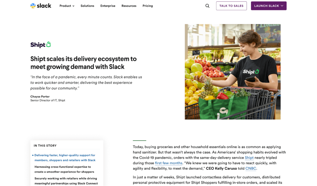 Shipt case study on their website